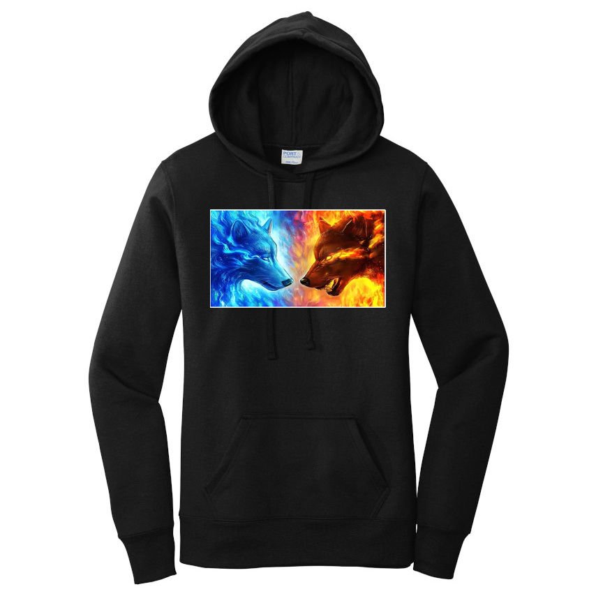 Fire And Ice Wolf Cool Graphic Women's Pullover Hoodie