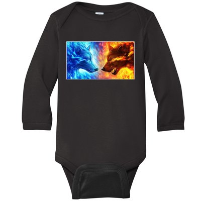 Fire And Ice Wolf Cool Graphic Baby Long Sleeve Bodysuit