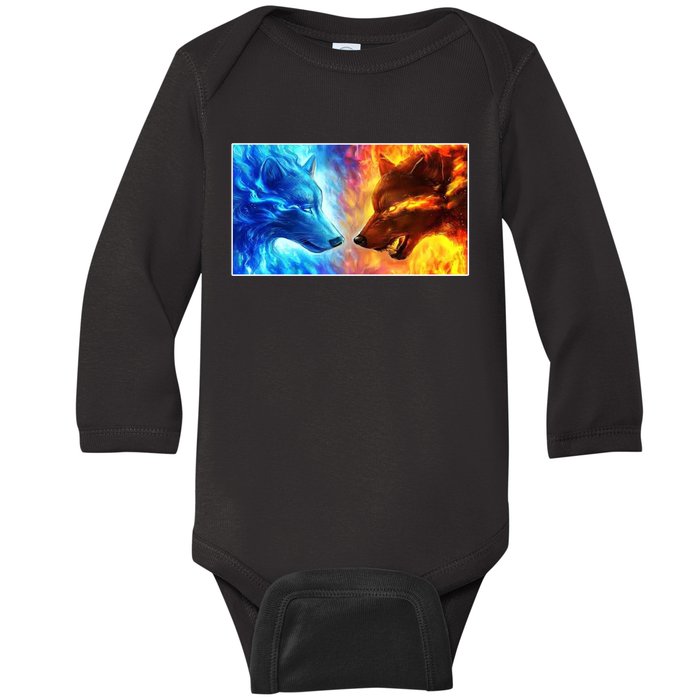 Fire And Ice Wolf Cool Graphic Baby Long Sleeve Bodysuit