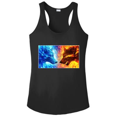 Fire And Ice Wolf Cool Graphic Ladies PosiCharge Competitor Racerback Tank