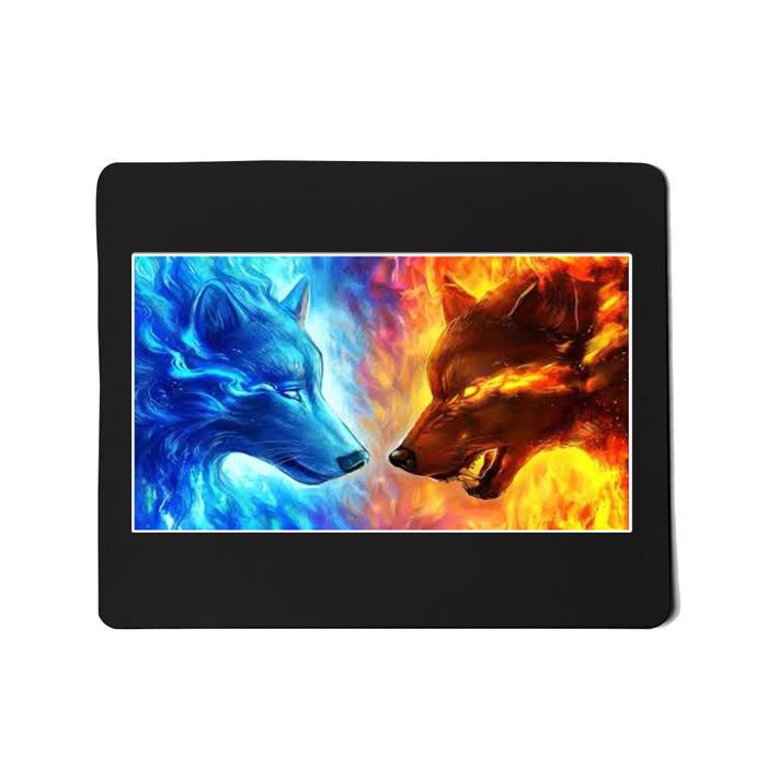 Fire And Ice Wolf Cool Graphic Mousepad