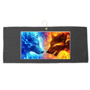 Fire And Ice Wolf Cool Graphic Large Microfiber Waffle Golf Towel