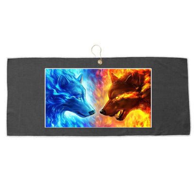 Fire And Ice Wolf Cool Graphic Large Microfiber Waffle Golf Towel