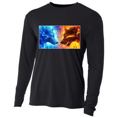 Fire And Ice Wolf Cool Graphic Cooling Performance Long Sleeve Crew