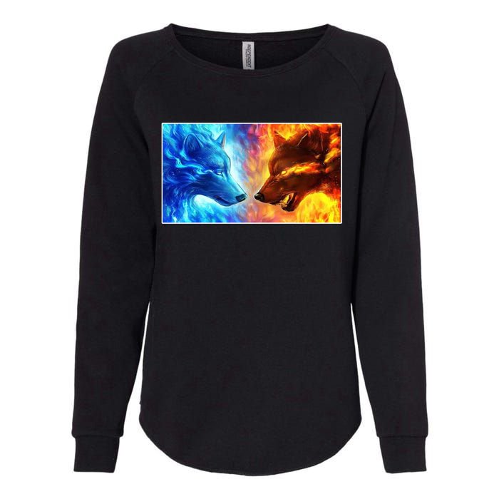 Fire And Ice Wolf Cool Graphic Womens California Wash Sweatshirt