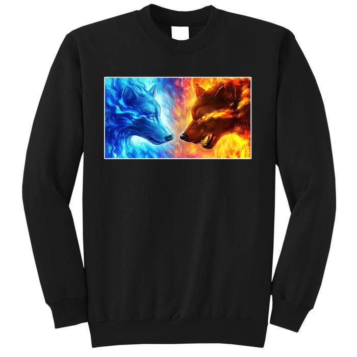 Fire And Ice Wolf Cool Graphic Tall Sweatshirt