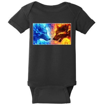 Fire And Ice Wolf Cool Graphic Baby Bodysuit