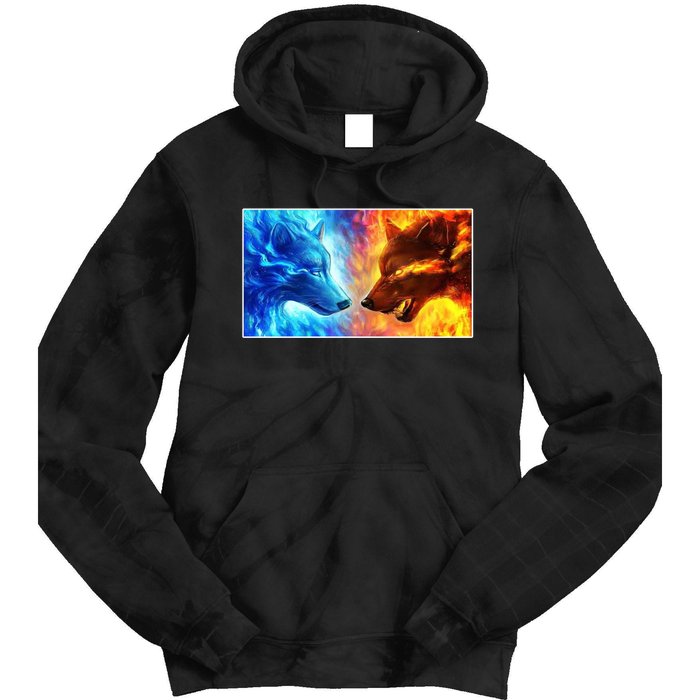 Fire And Ice Wolf Cool Graphic Tie Dye Hoodie