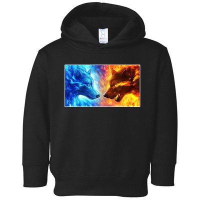 Fire And Ice Wolf Cool Graphic Toddler Hoodie