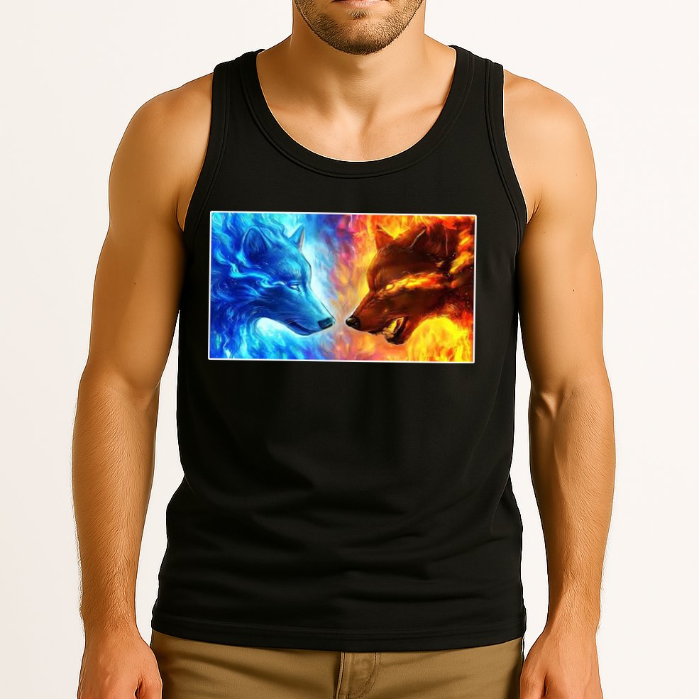 Fire And Ice Wolf Cool Graphic Tank Top