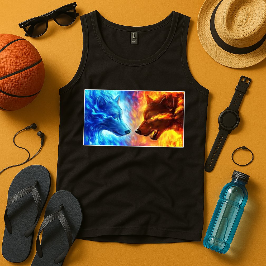 Fire And Ice Wolf Cool Graphic Tank Top