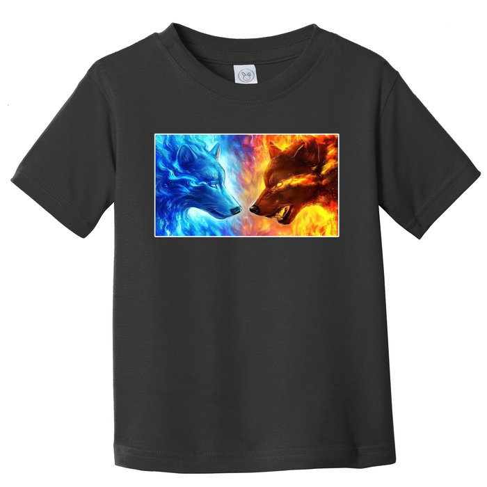 Fire And Ice Wolf Cool Graphic Toddler T-Shirt