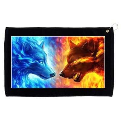 Fire And Ice Wolf Cool Graphic Grommeted Golf Towel