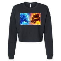 Fire And Ice Wolf Cool Graphic Cropped Pullover Crew