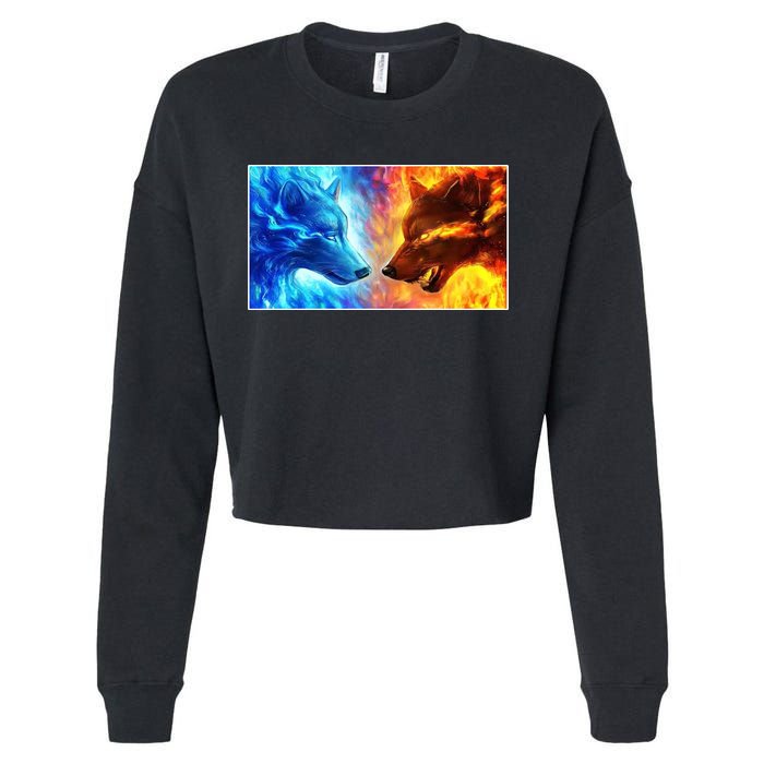 Fire And Ice Wolf Cool Graphic Cropped Pullover Crew