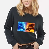 Fire And Ice Wolf Cool Graphic Cropped Pullover Crew