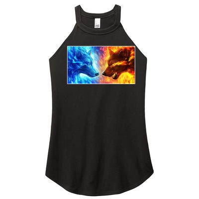 Fire And Ice Wolf Cool Graphic Women’s Perfect Tri Rocker Tank