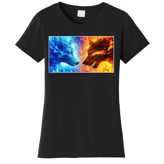 Fire And Ice Wolf Cool Graphic Women's T-Shirt