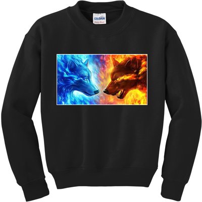 Fire And Ice Wolf Cool Graphic Kids Sweatshirt