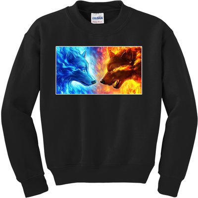 Fire And Ice Wolf Cool Graphic Kids Sweatshirt