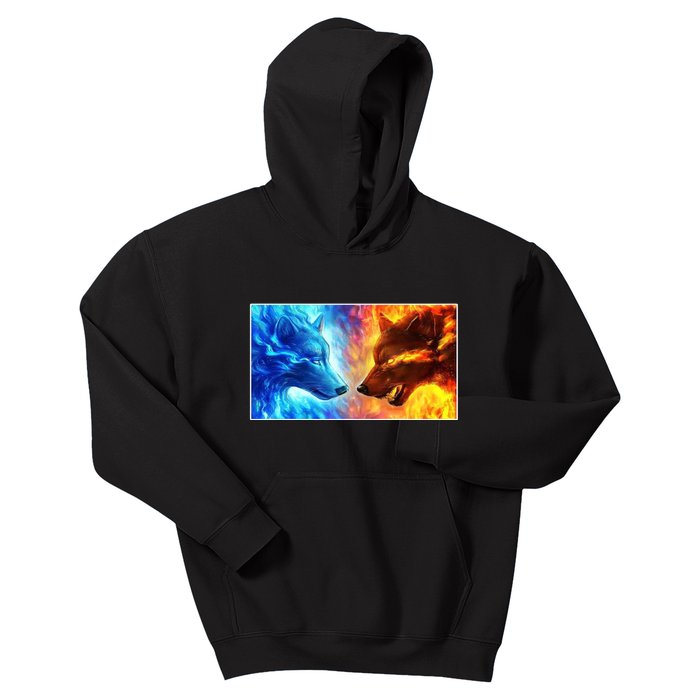 Fire And Ice Wolf Cool Graphic Kids Hoodie