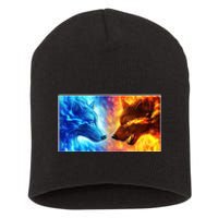 Fire And Ice Wolf Cool Graphic Short Acrylic Beanie