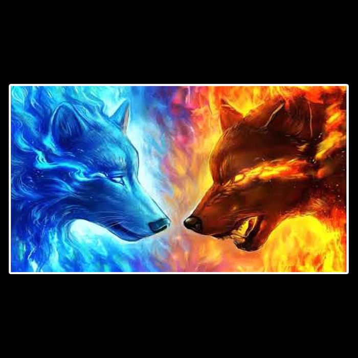 Fire And Ice Wolf Cool Graphic Short Acrylic Beanie