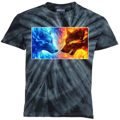 Fire And Ice Wolf Cool Graphic Kids Tie-Dye T-Shirt