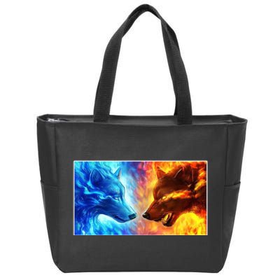 Fire And Ice Wolf Cool Graphic Zip Tote Bag