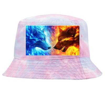 Fire And Ice Wolf Cool Graphic Tie-Dyed Bucket Hat