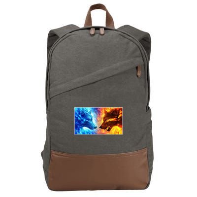 Fire And Ice Wolf Cool Graphic Cotton Canvas Backpack