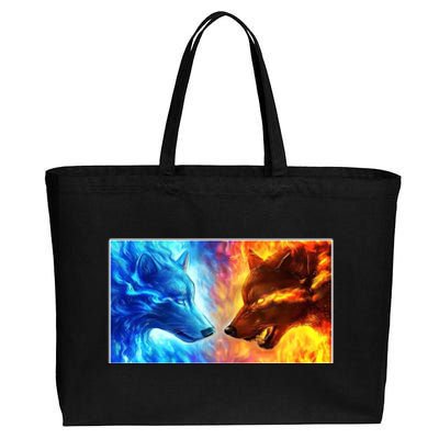 Fire And Ice Wolf Cool Graphic Cotton Canvas Jumbo Tote