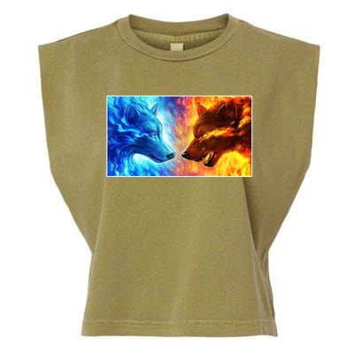 Fire And Ice Wolf Cool Graphic Garment-Dyed Women's Muscle Tee