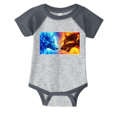 Fire And Ice Wolf Cool Graphic Infant Baby Jersey Bodysuit