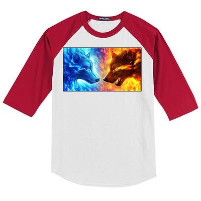 Fire And Ice Wolf Cool Graphic Kids Colorblock Raglan Jersey