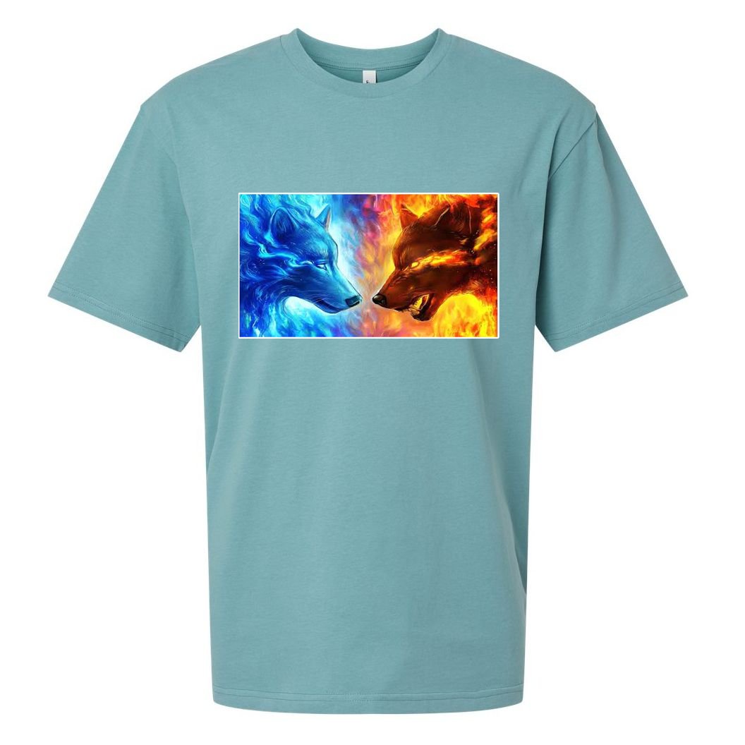 Fire And Ice Wolf Cool Graphic Sueded Cloud Jersey T-Shirt
