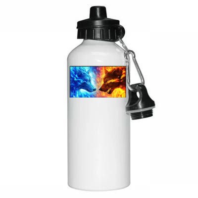 Fire And Ice Wolf Cool Graphic Aluminum Water Bottle