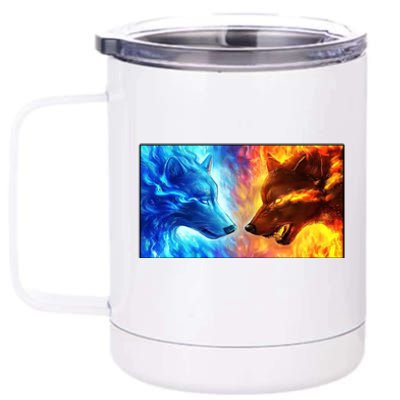 Fire And Ice Wolf Cool Graphic 12 oz Stainless Steel Tumbler Cup