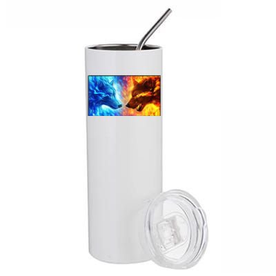 Fire And Ice Wolf Cool Graphic Stainless Steel Tumbler