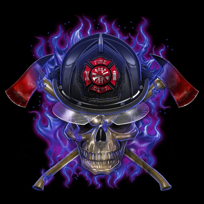 Fire Dept Flame Skull Flat Bill Trucker Hat