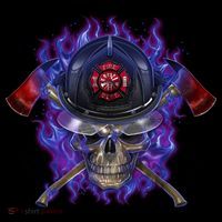 Fire Dept Flame Skull Pom Pom 12in Knit Beanie