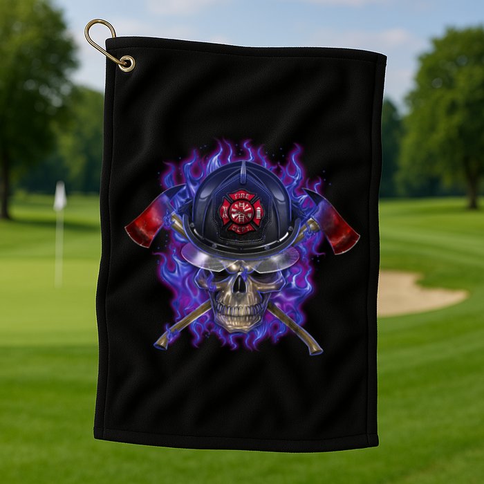 Fire Dept Flame Skull Golf Towel