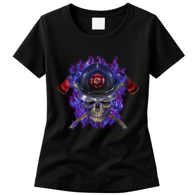 Fire Dept Flame Skull Womens T-Shirt