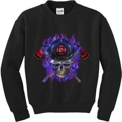 Fire Dept Flame Skull Kids Sweatshirt