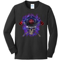 Fire Dept Flame Skull Kids Long Sleeve Shirt