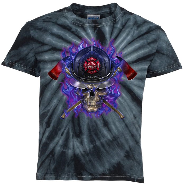 Fire Dept Flame Skull Kids Tie-Dye T-Shirt