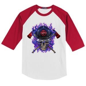 Fire Dept Flame Skull Kids Colorblock Raglan Jersey