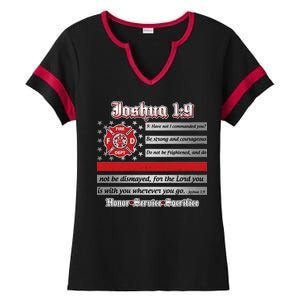 Fire Fighters Red Line Flag Joshua 1:9 Ladies Halftime Notch Neck Tee