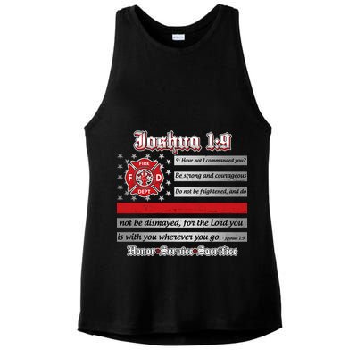 Fire Fighters Red Line Flag Joshua 1:9 Ladies PosiCharge Tri-Blend Wicking Tank