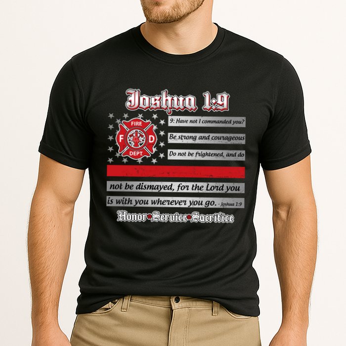 Fire Fighters Red Line Flag Joshua 1:9 Performance Shirt